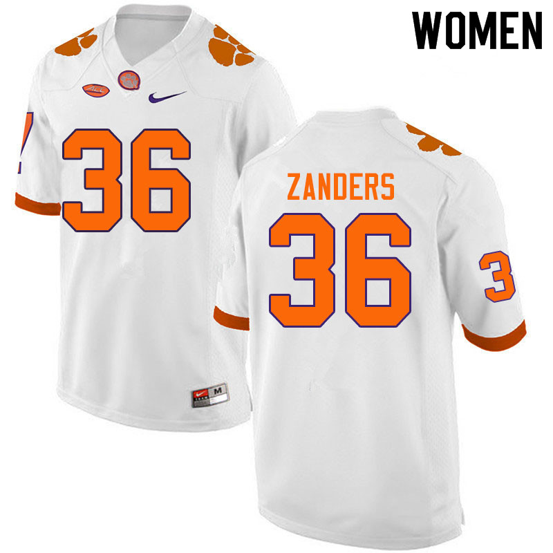 Women #36 Lannden Zanders Clemson Tigers College Football Jerseys Sale-White